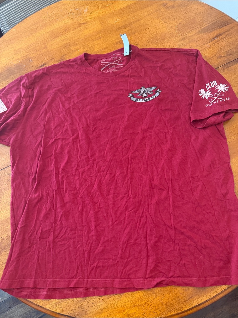 Grunt Style Men's Tee in Burgundy with Chest and Sleeve Graphics xxxxl